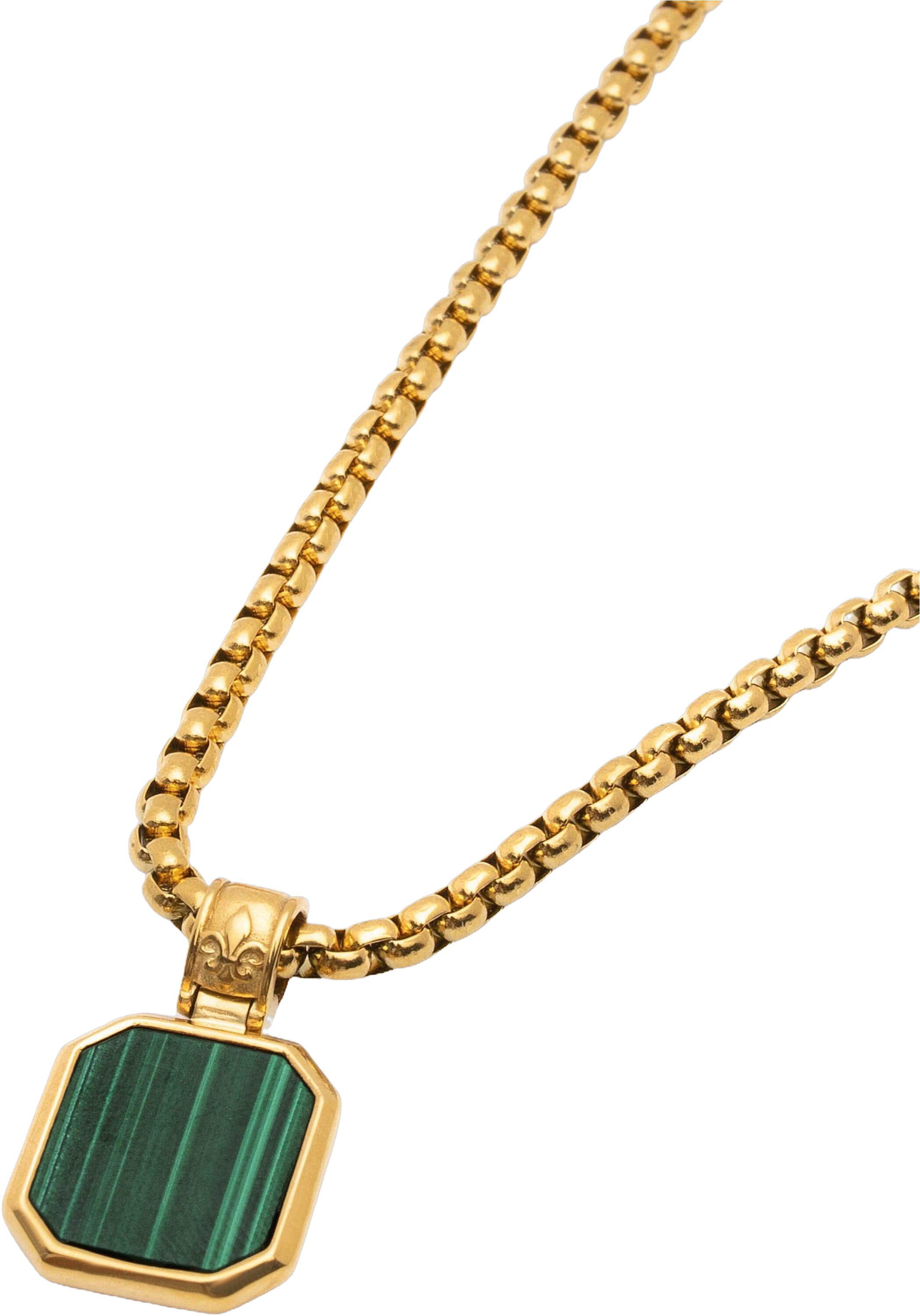 Gold Necklace with Square Malachite Pendant