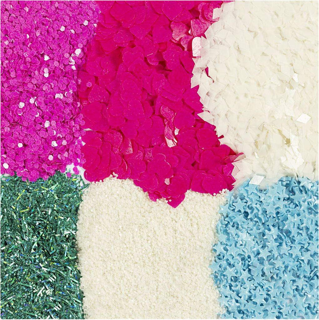 Bio-glimmer & Pailletter, pastelfarver, 6x7ml.