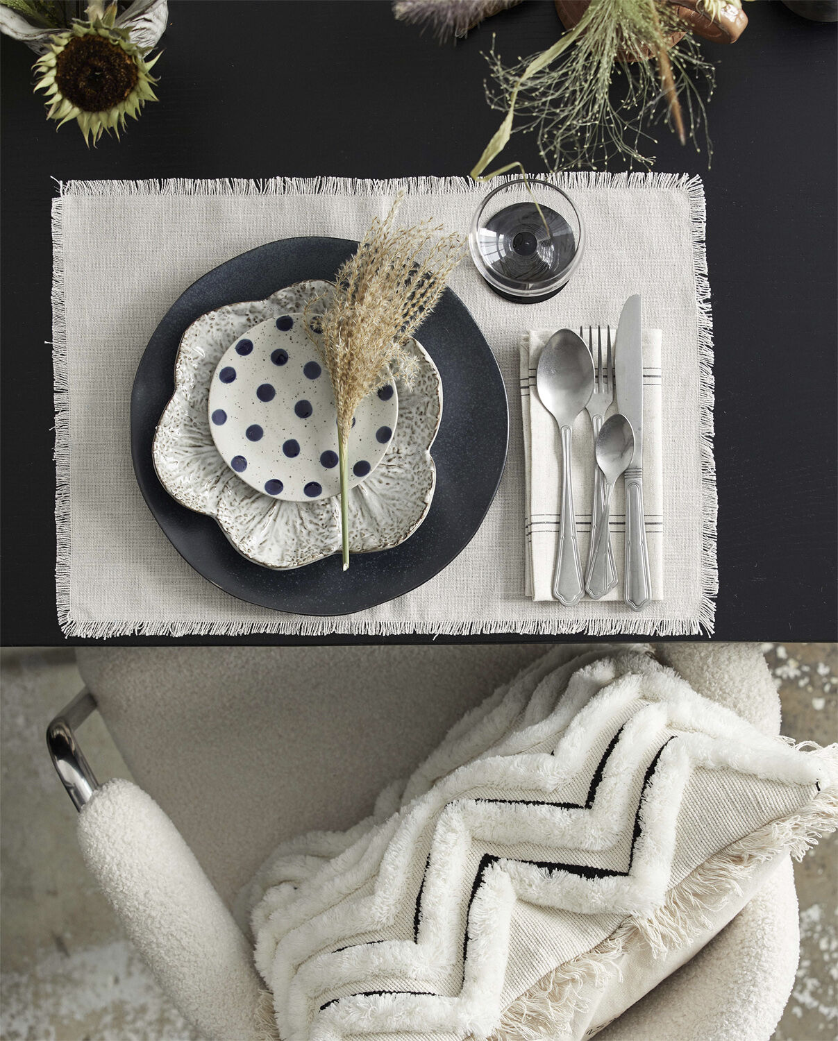 GRAINY saucer/cake plate, sand/dark blue