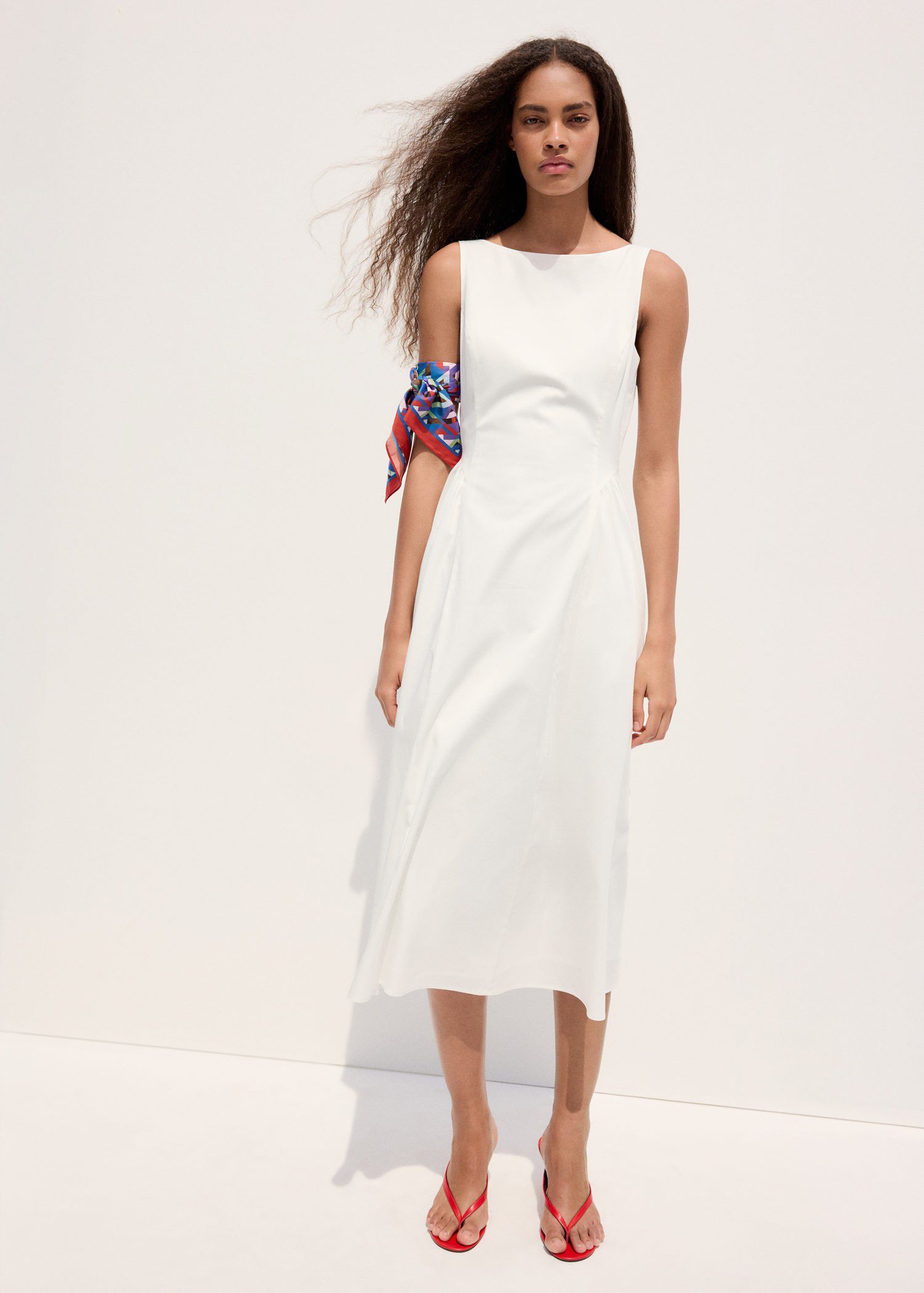 Boat-neck ruched dress