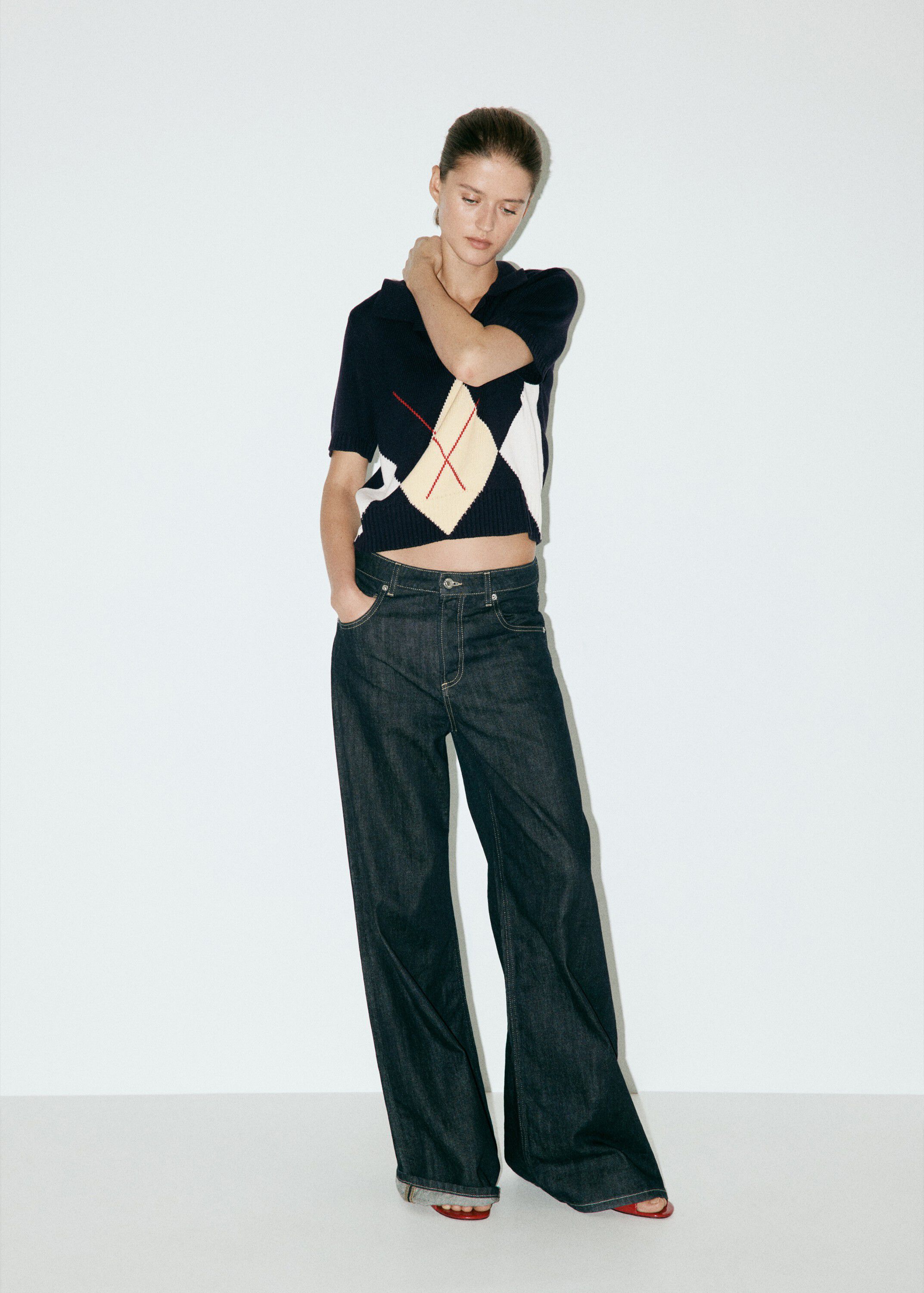 Polo neck argyle jumper