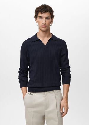 Ribbed knitted polo sweater