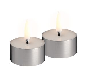 LED melted tealight, Silver finish, 2-pack, 4,1x2,3 cm