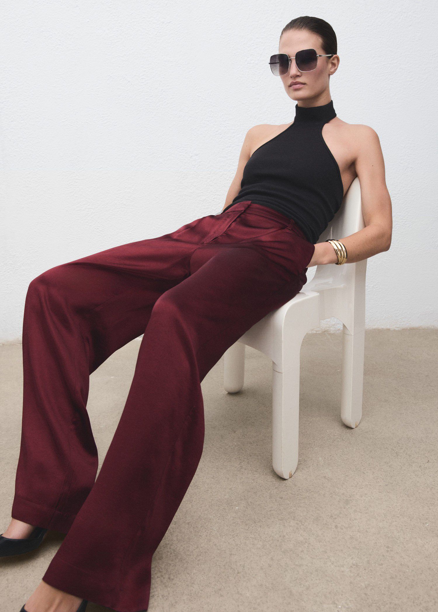 Satin wide-leg trousers