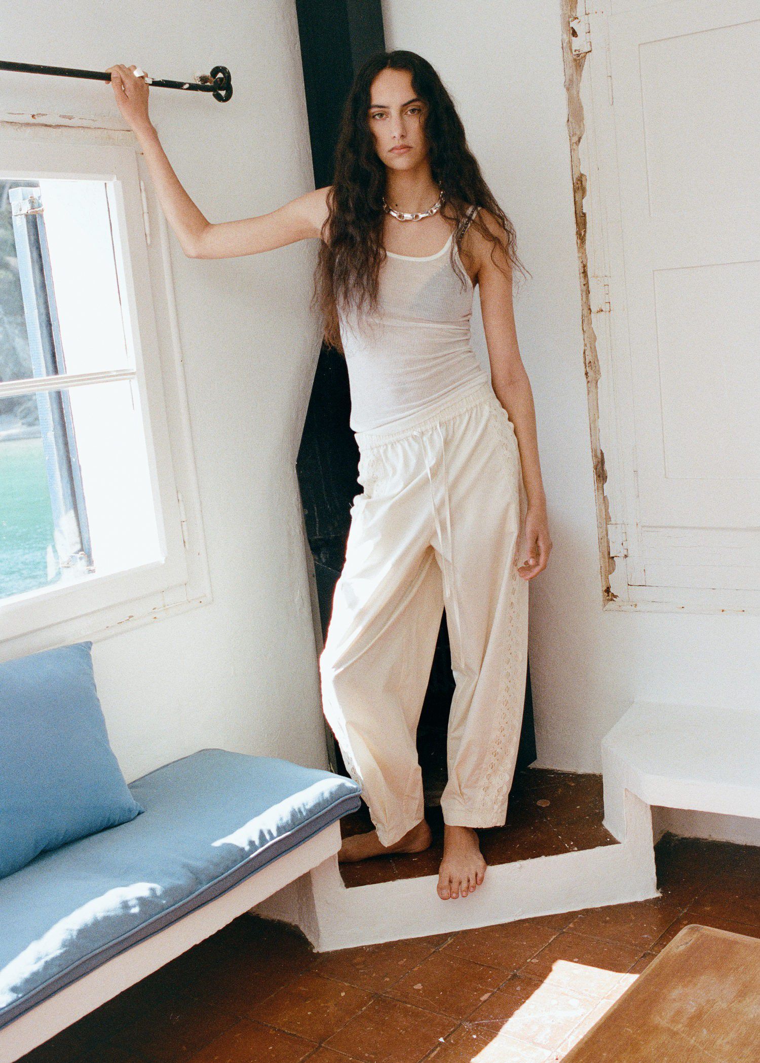 100% cotton trousers with embroider