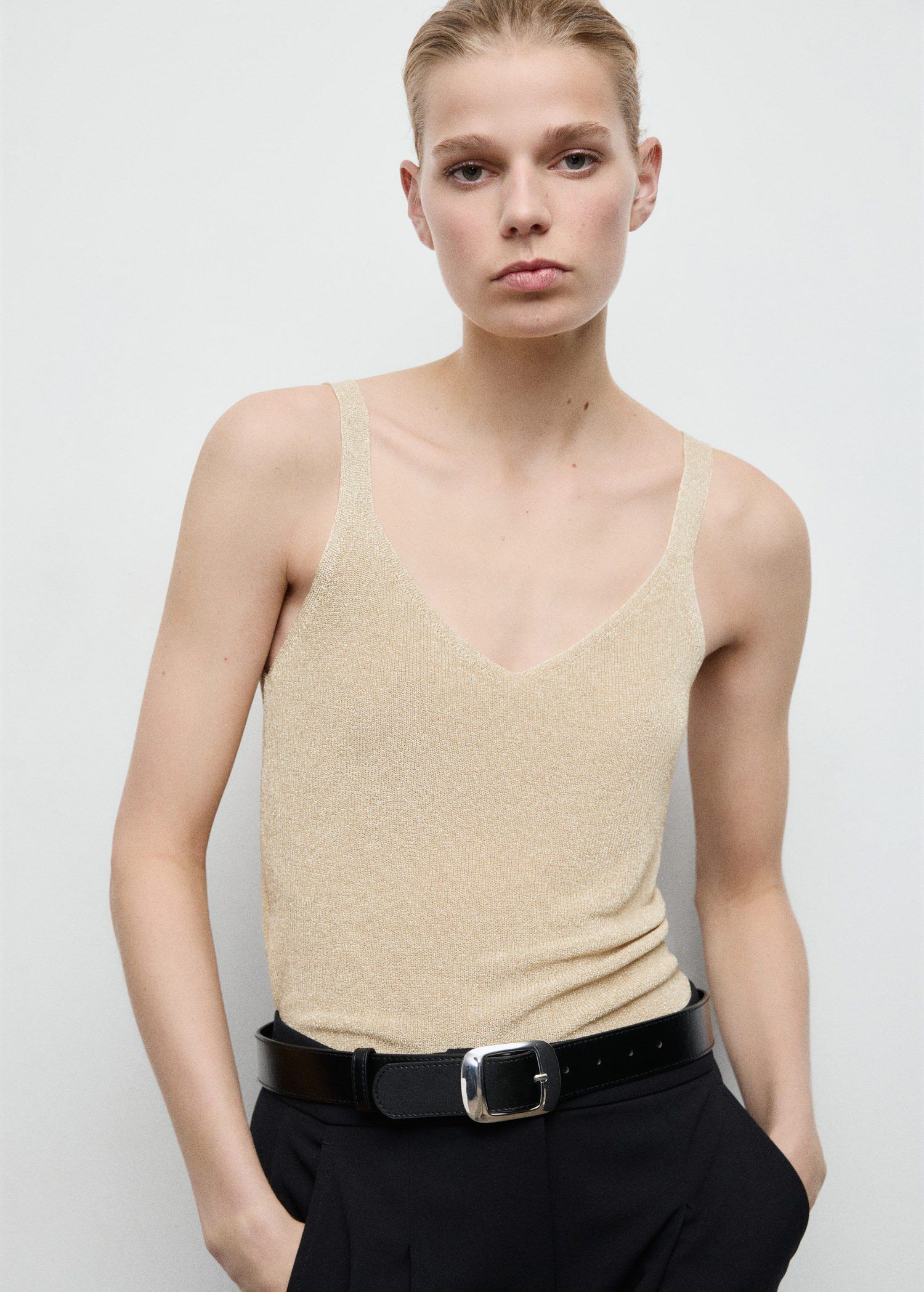 Lurex knitted V-neck top