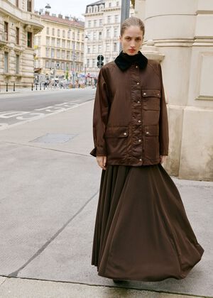 Waxed-effect parka with corduroy co