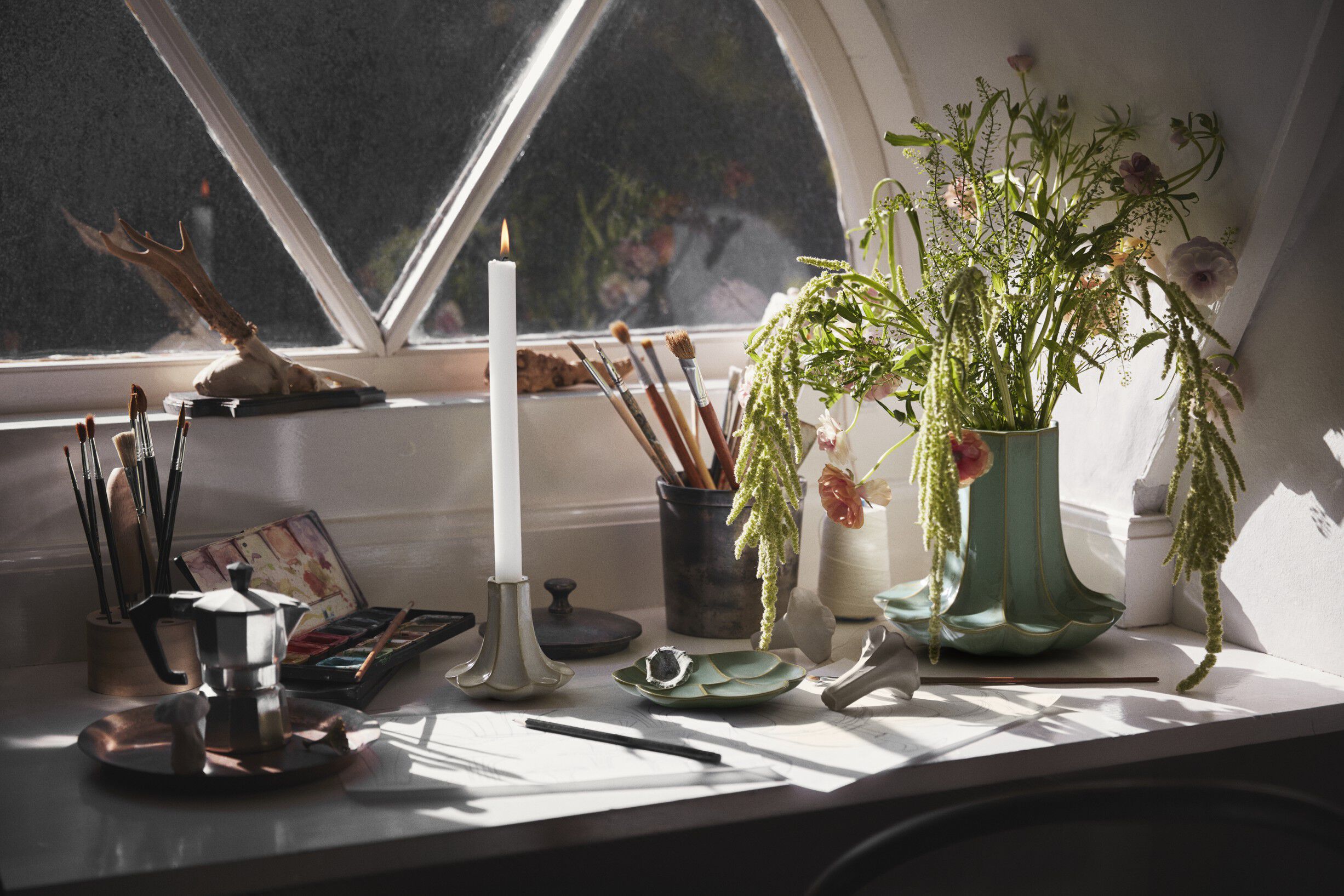 Kantarel Lysestage H10 cm sand