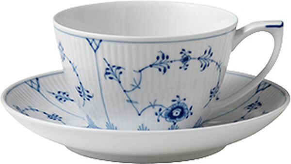 Blue Fluted Plain tekopp och fat 28 cl