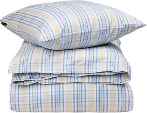 Beige/Blue Checked Cotton Poplin Bed Set