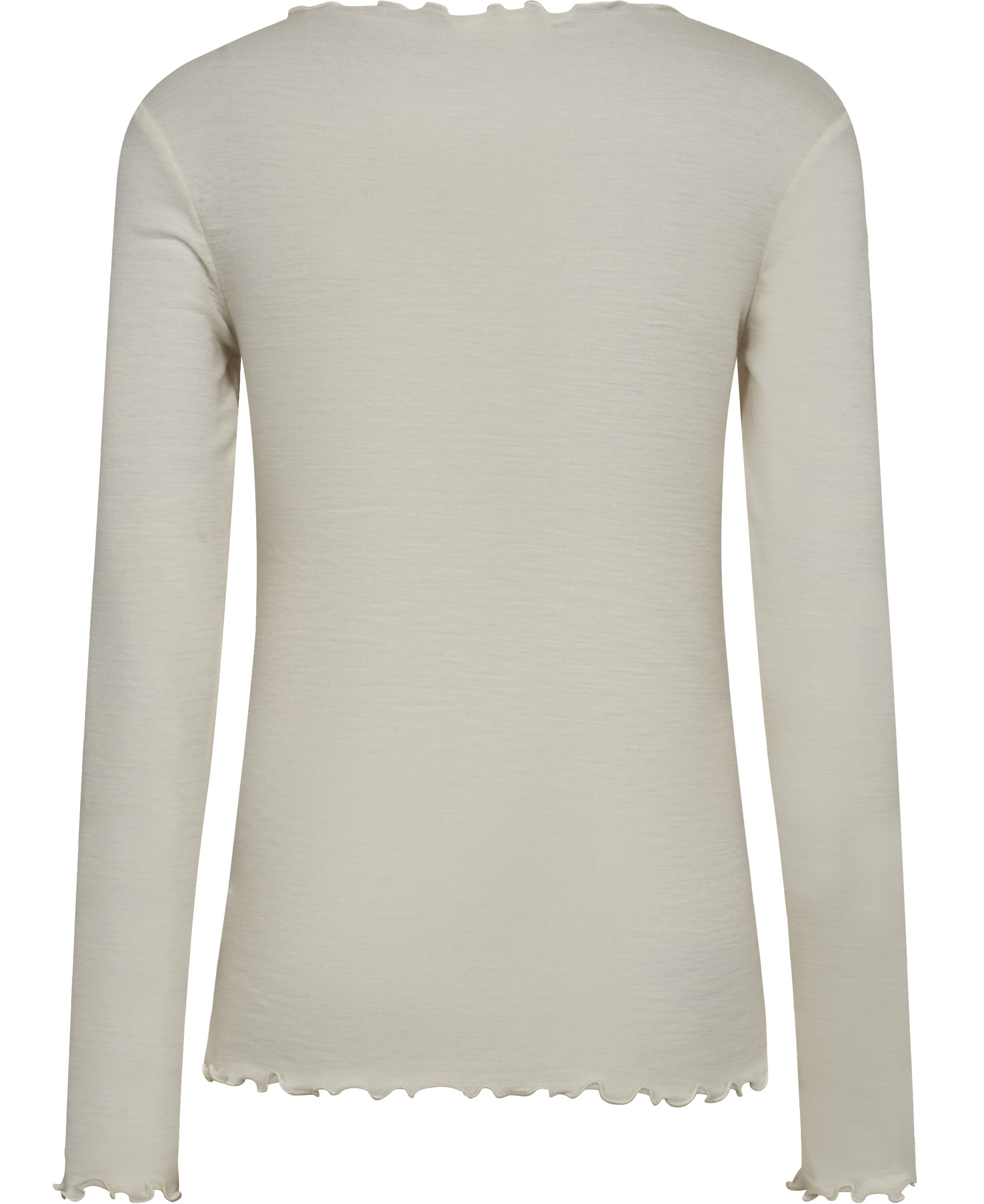 Cilla 14 Lang&aelig;rmede striktr&oslash;je med b&oslash;lgende kant - 100% Merino uld