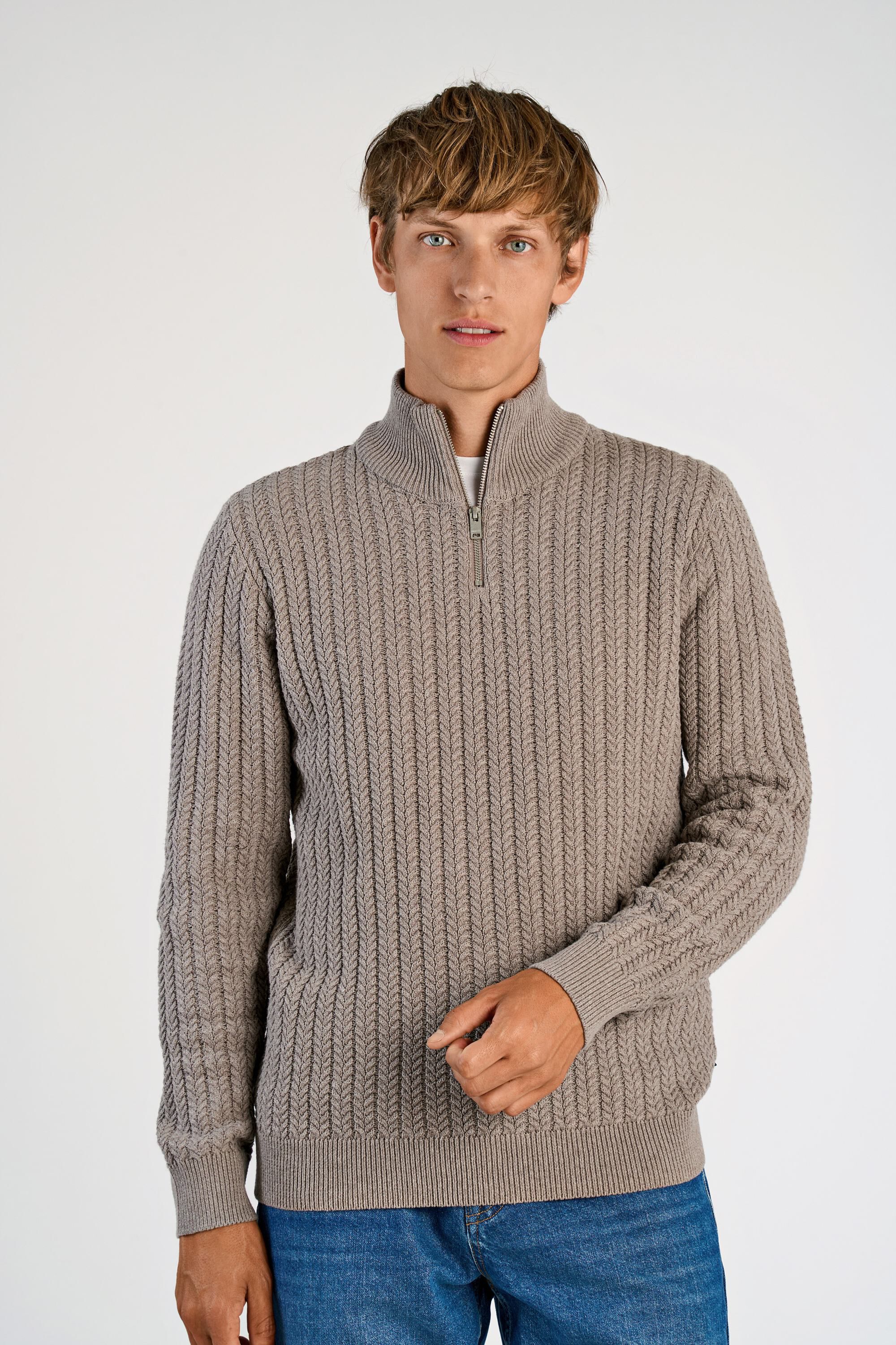 Recycle cabel knit half zip