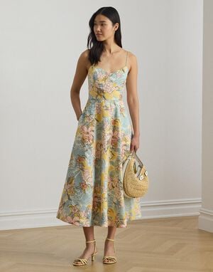 Floral Linen Sleeveless Midi Dress