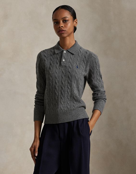 Cable-Knit Wool-Cashmere Polo Sweater