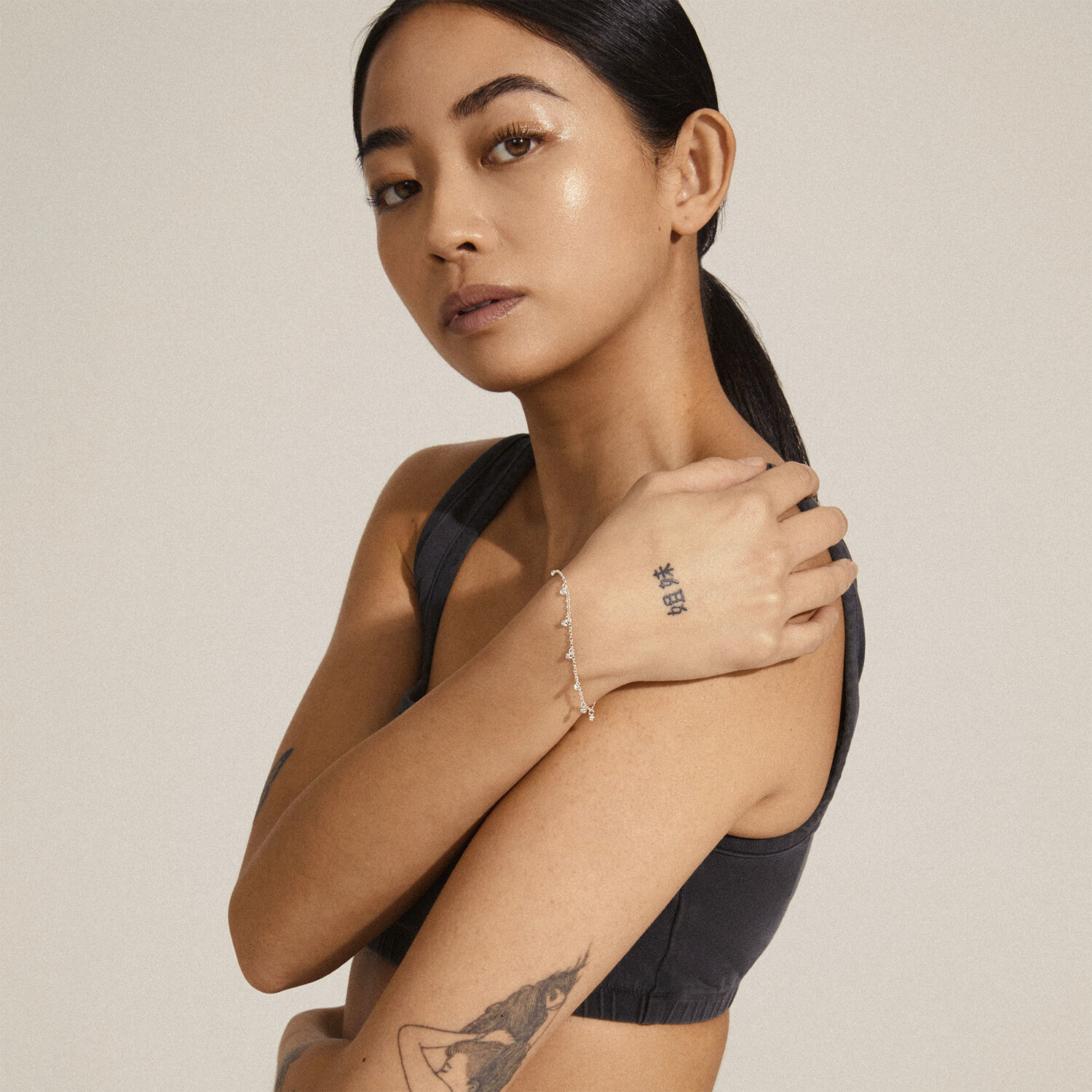 Armb&aring;nd : Maja : S&oslash;lvbelagt : Kryst