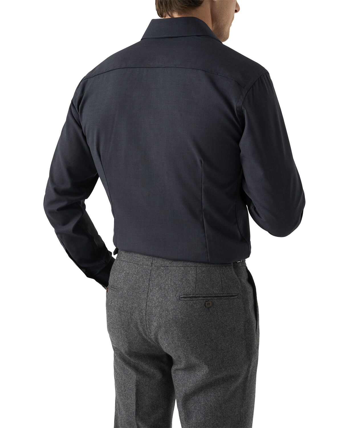 Contemporary Fit Navy Blue Solid Merino Wool Shirt