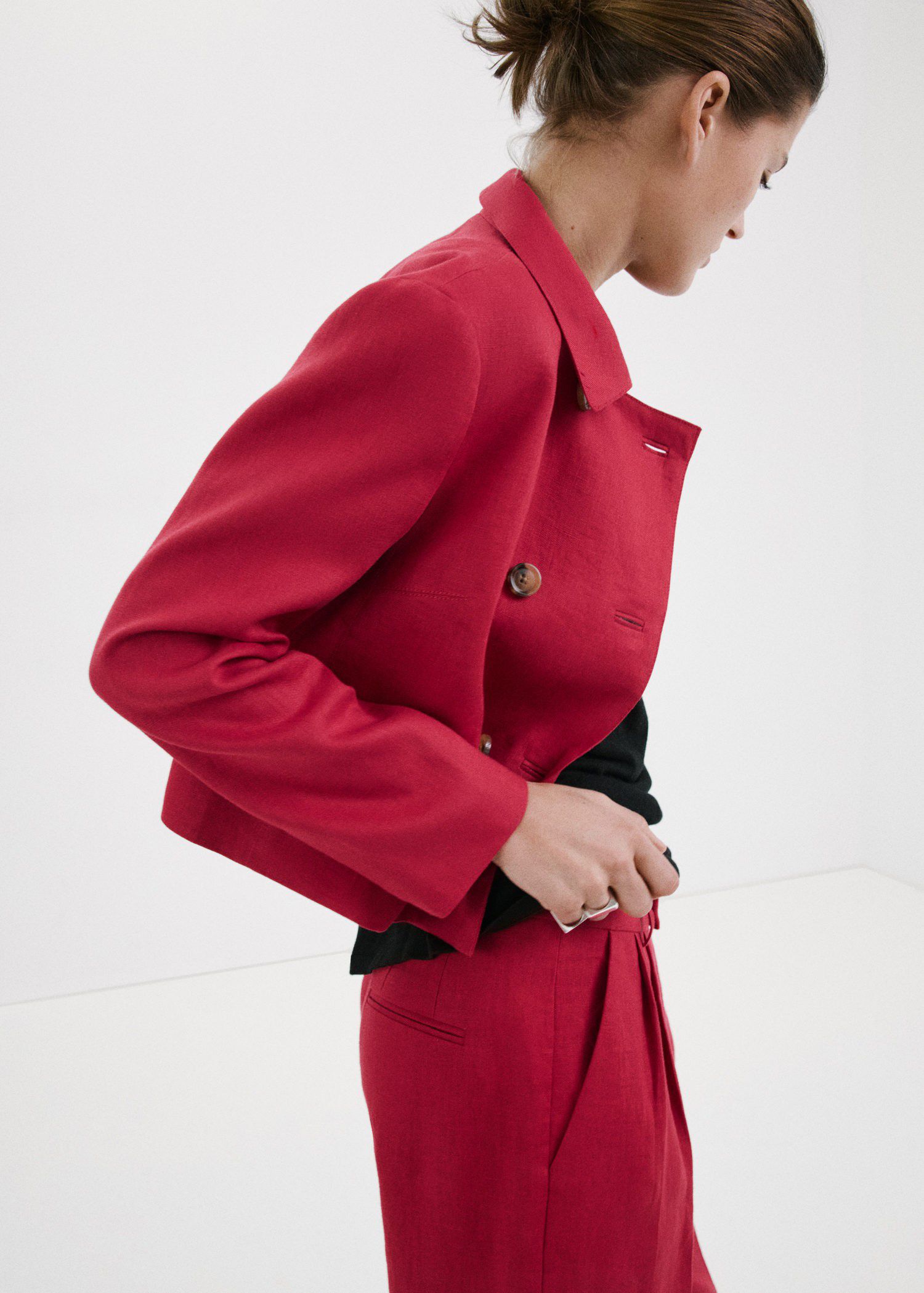 Double-breasted linen jacket