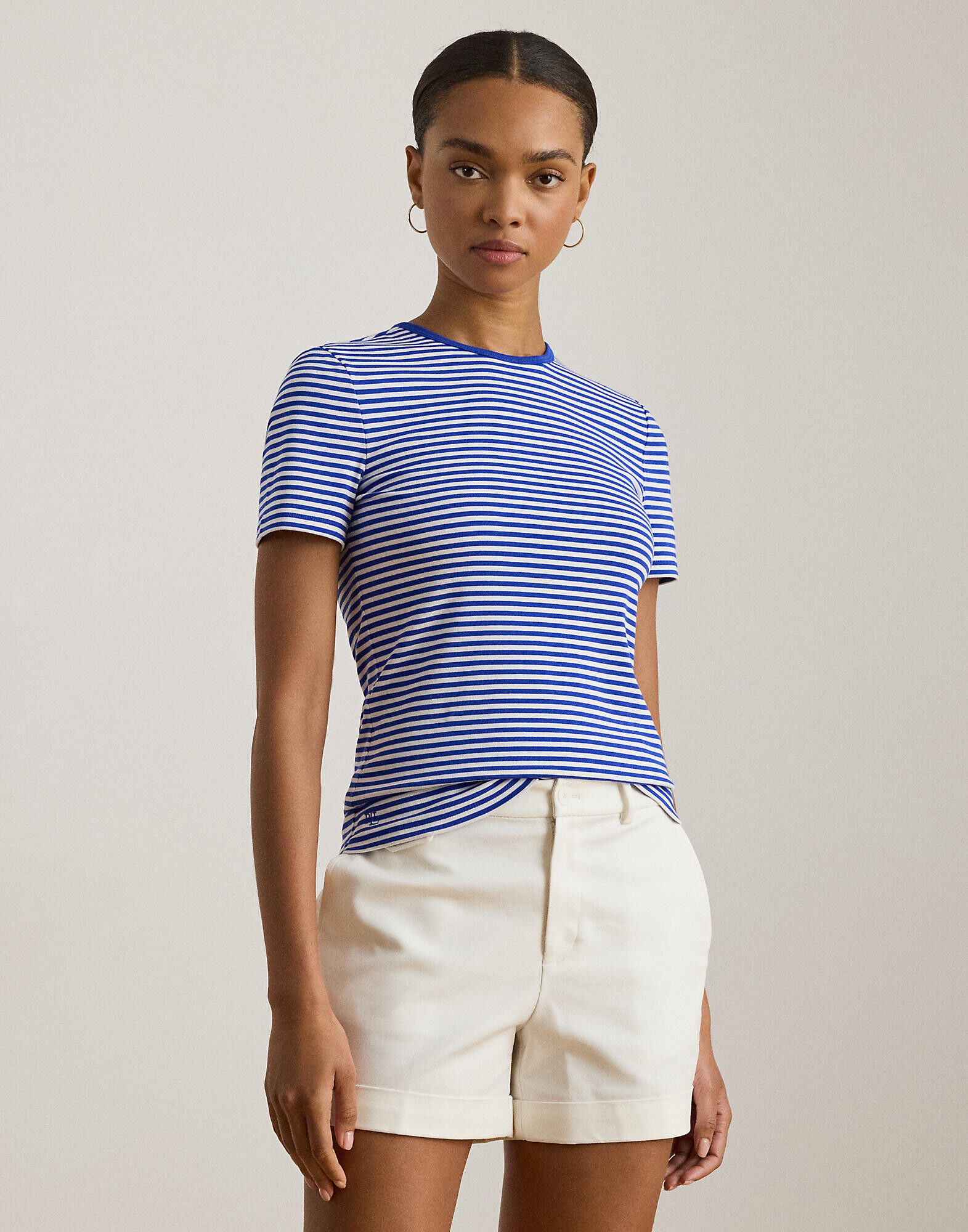 Striped Stretch Cotton Crewneck Tee