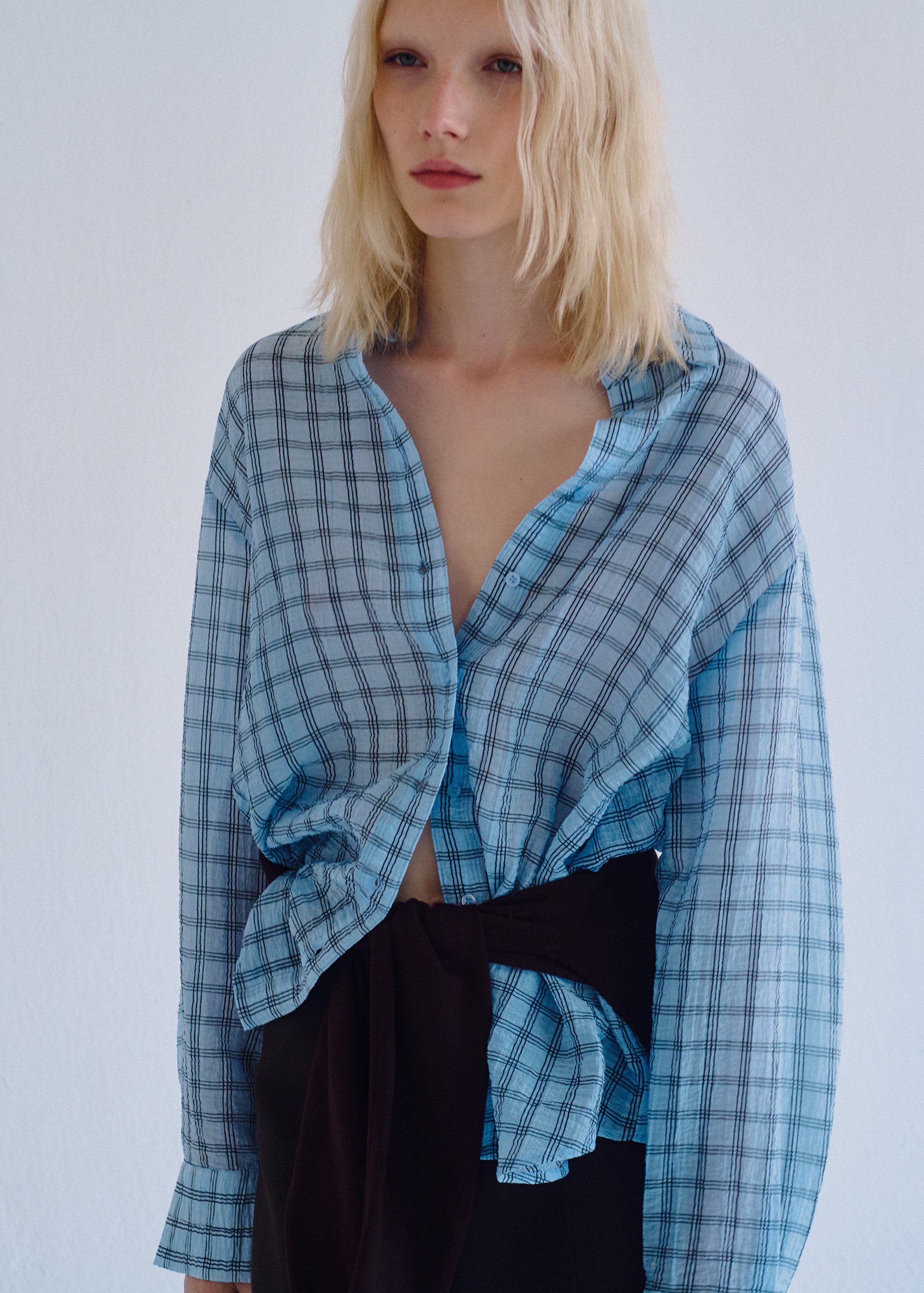 Textured checked lyocell shirt