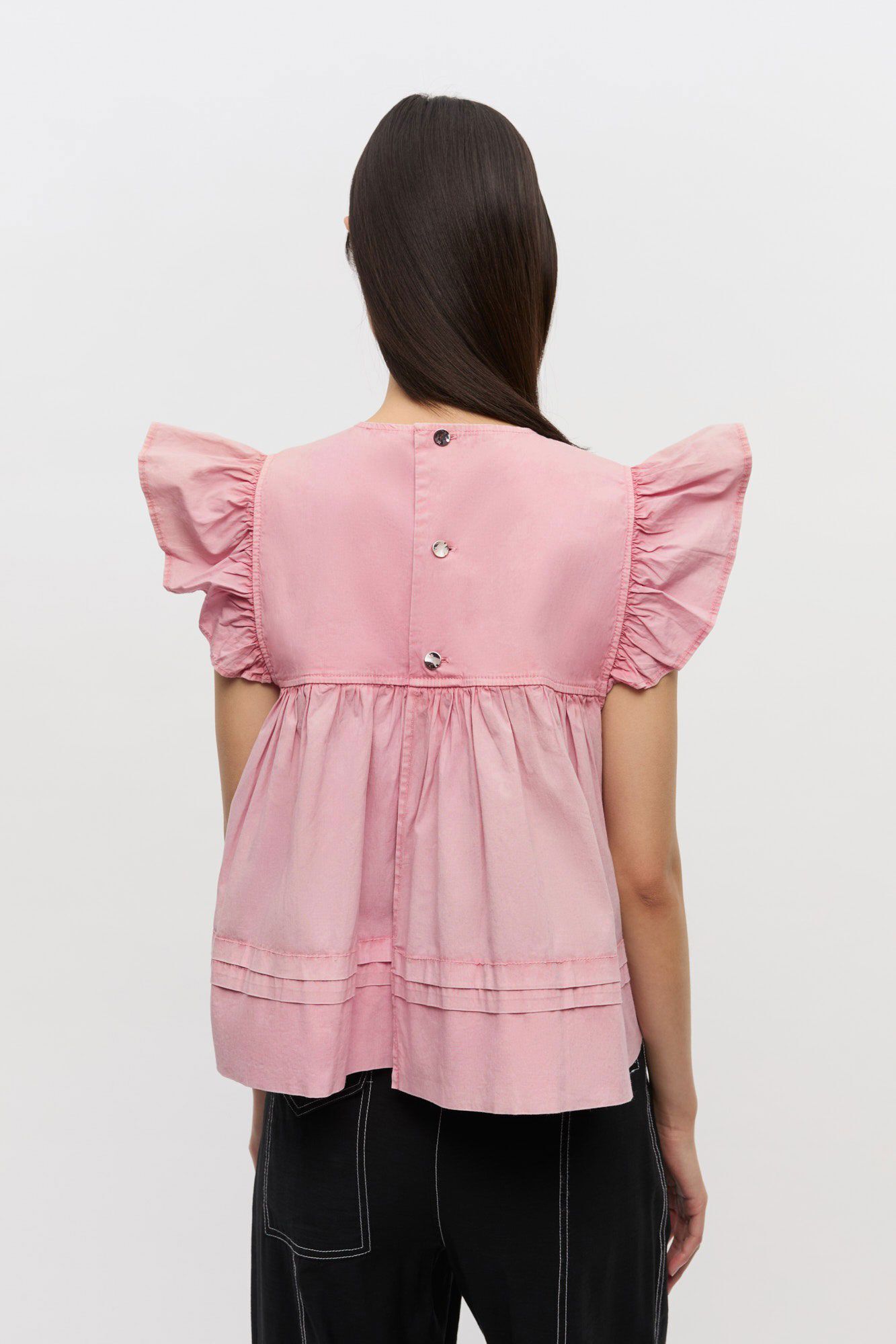 Washed Stretch Cotton Frill Sleeve