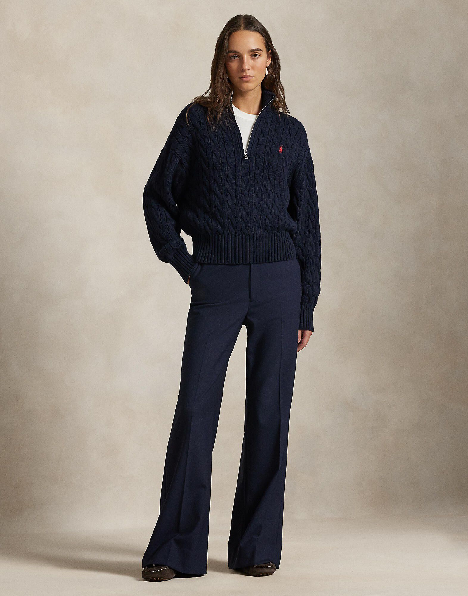 Cable-Knit Cotton Quarter-Zip Sweater