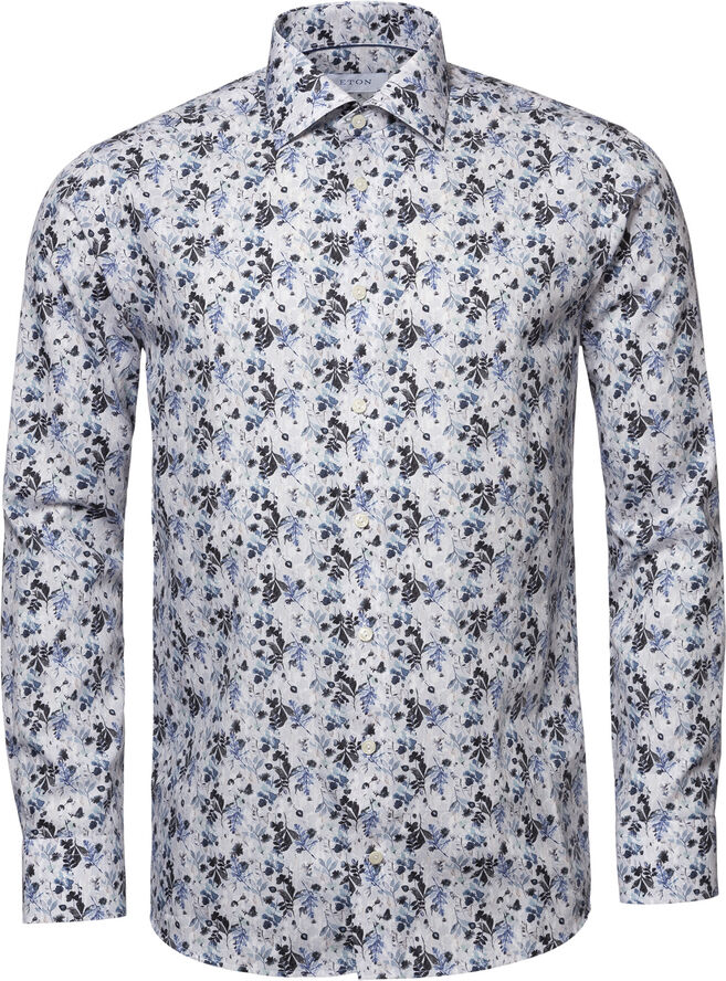 Light Blue Print Cotton-Lyocell Shirt - Slim Fit