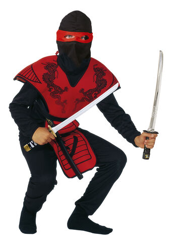 Red Ninja Tunika. blus, byxor, huva och mask