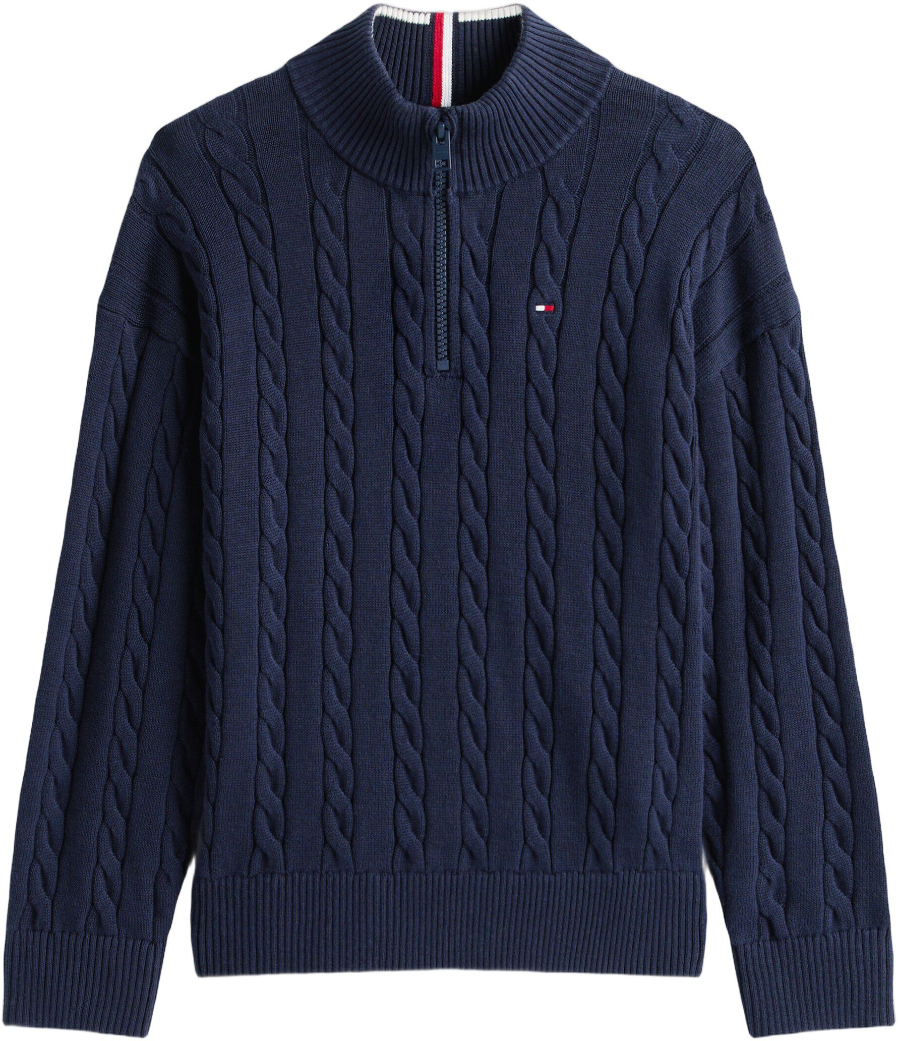COTTON CABLE HALF ZIP SWEATER