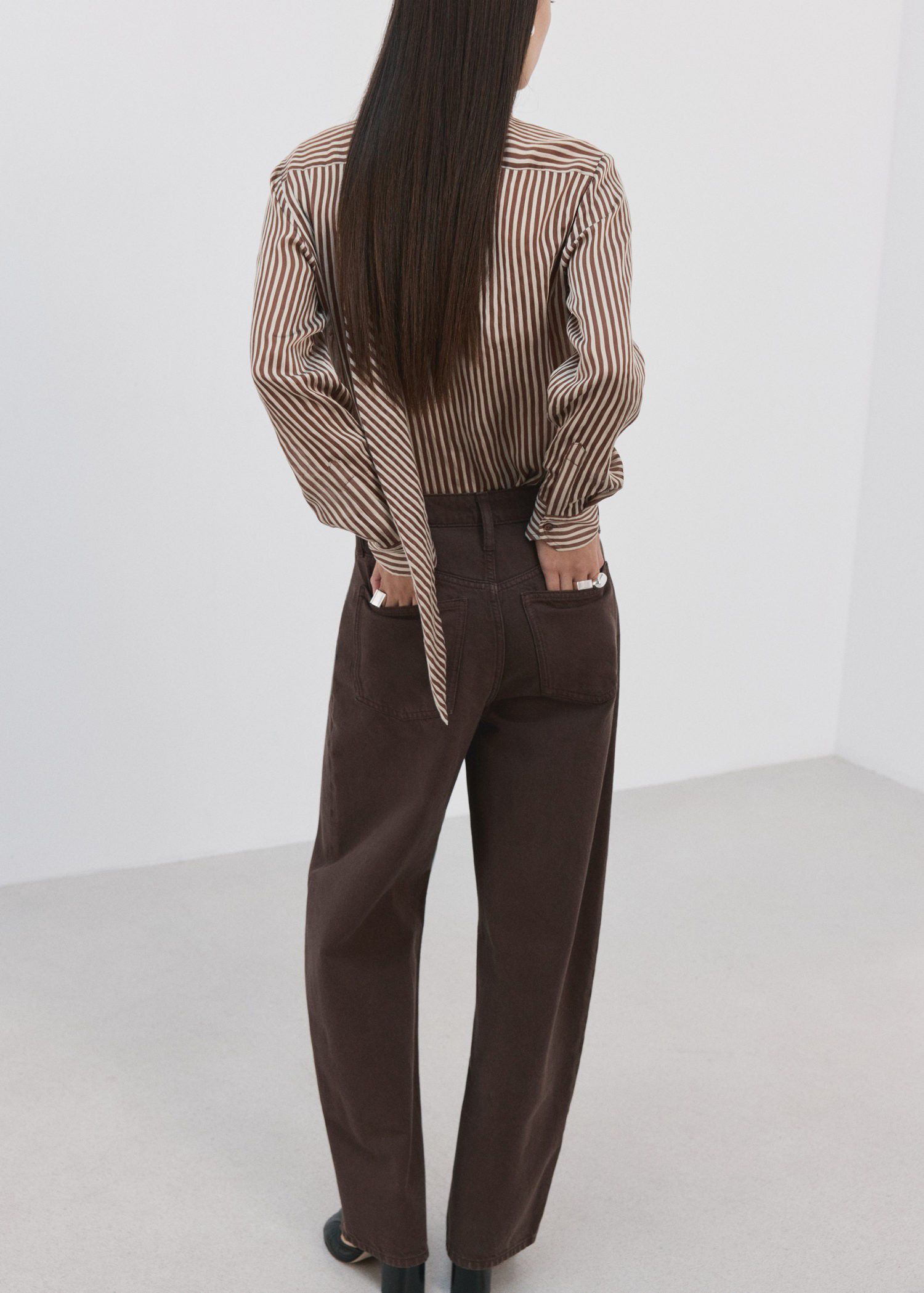 Striped blouse with bow tie neck