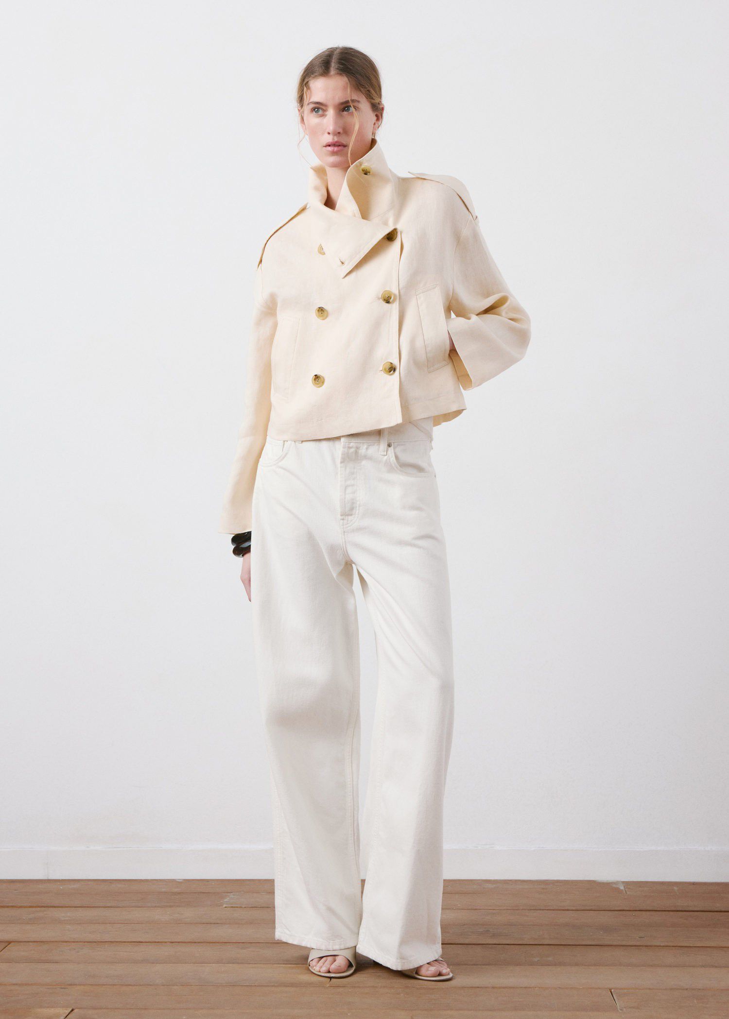 Linen funnel neck trench coat