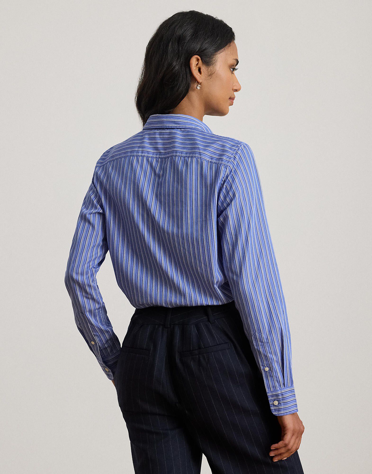 Classic Fit Striped Tie-Neck Shirt