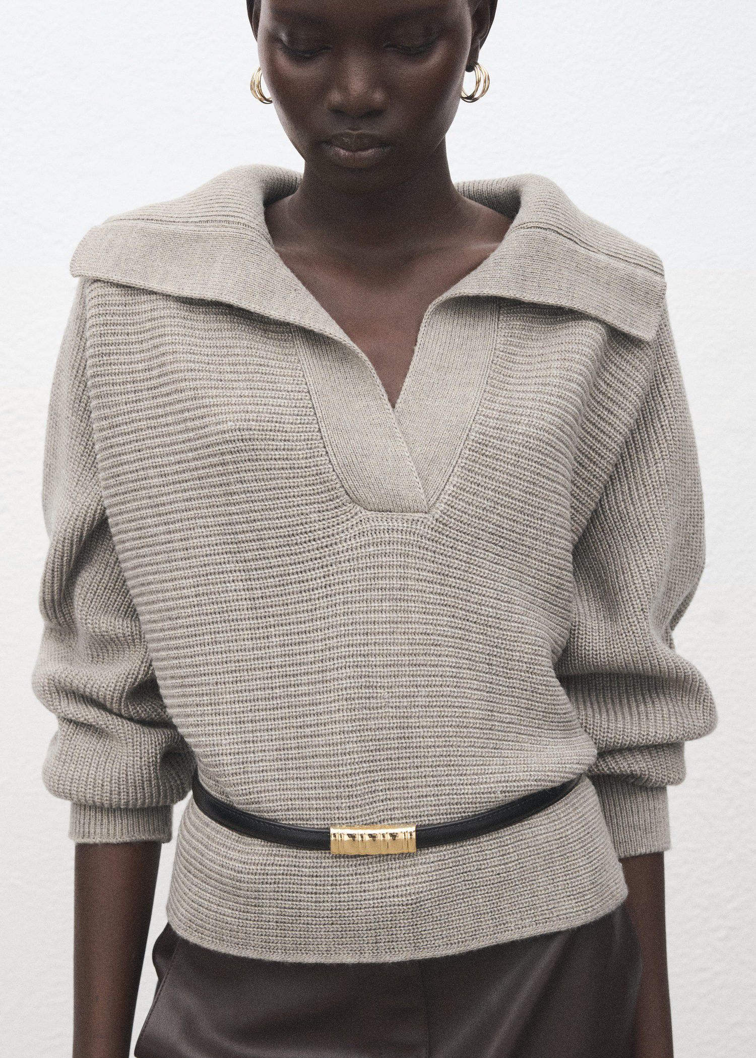 Polo-neck ribbed sweater
