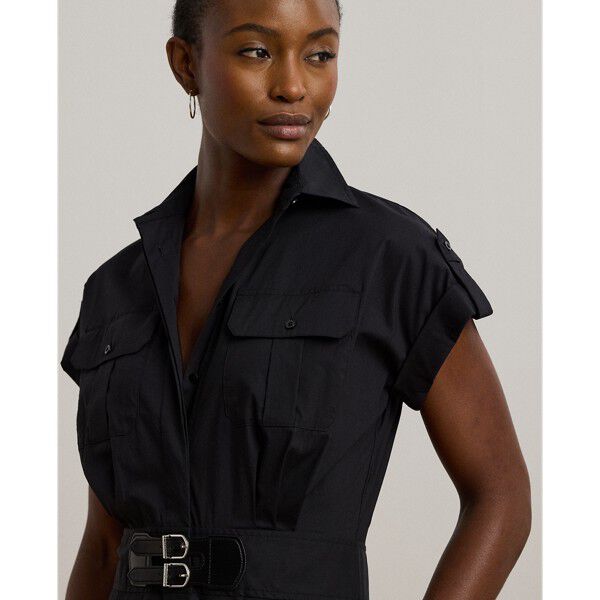 Buckle-Trim Cotton-Blend Shirtdress