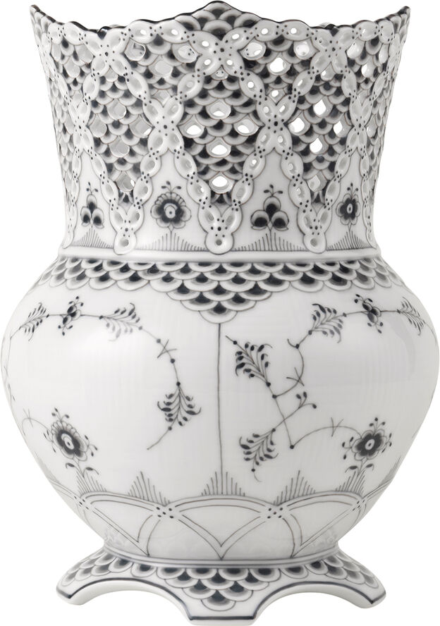 Sort Musselmalet Helblonde Vase, 22 cm