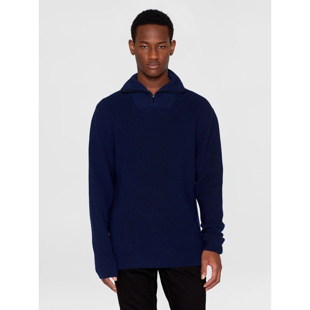 1/2 neck zip merino wool rib knit - RWS