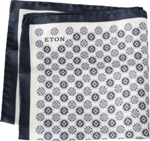 White Geometric Silk Pocket Square