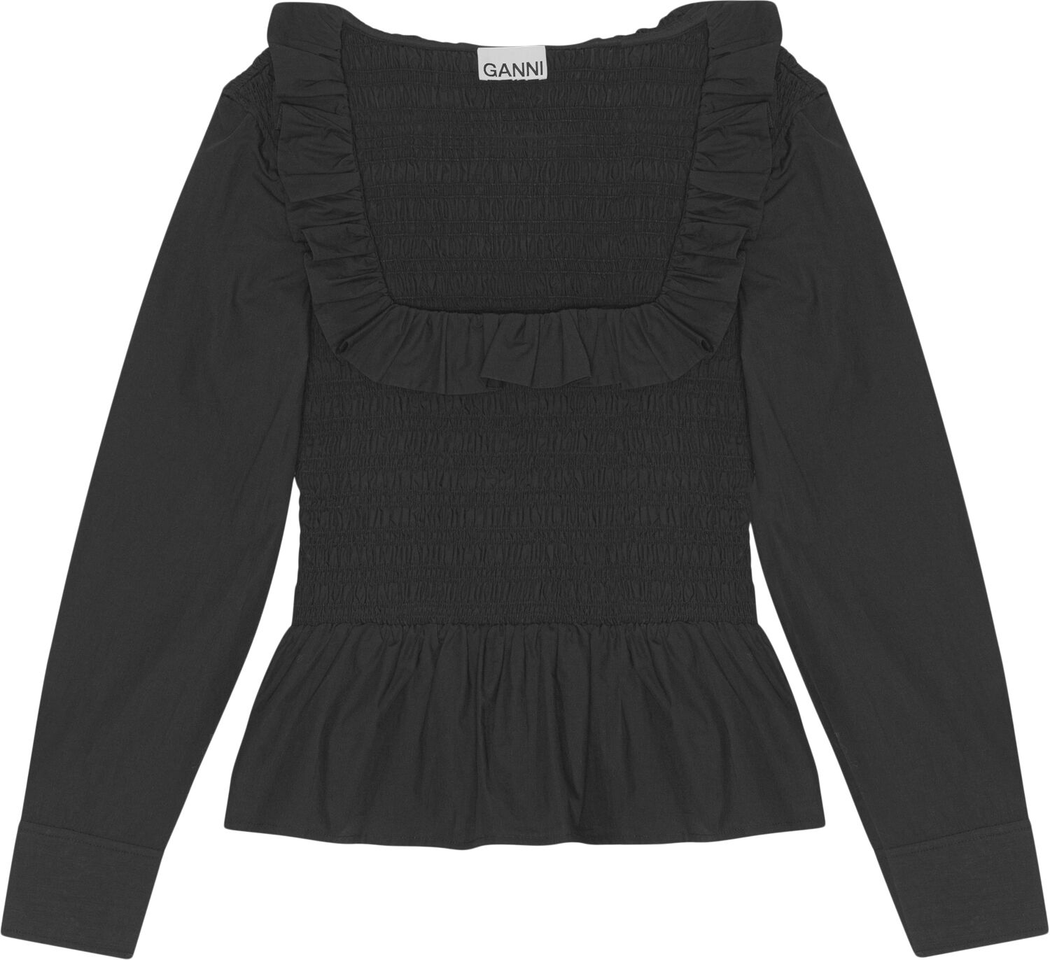 Smockad blus i bomullspoplin