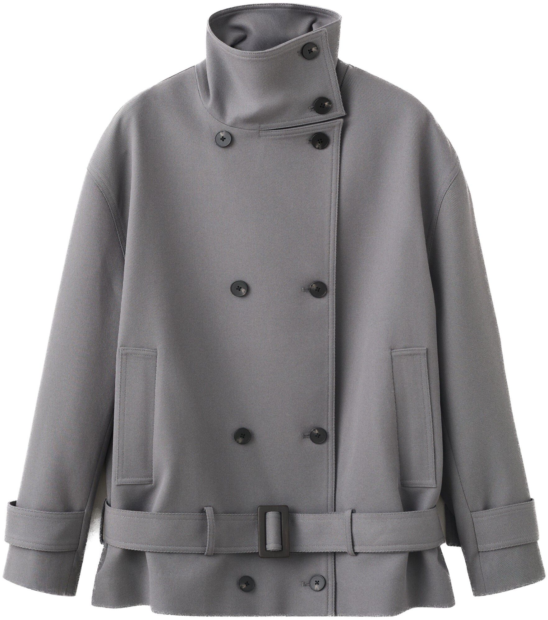 Funnel neck belted trench coat