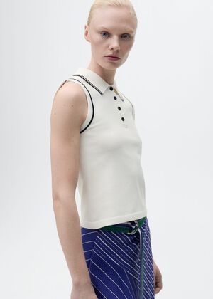 Polo-neck knitted top with contrast