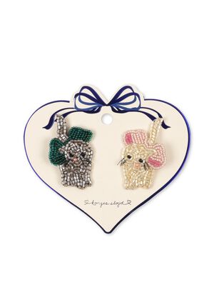 2 PACK BOW KITTY BEADED HAIR CLIP
