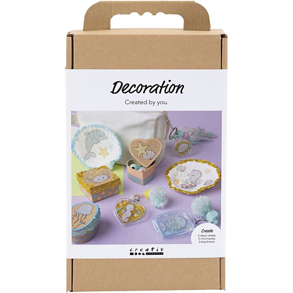 DIY Kit Dekoration, &AElig;sker, muslingeskaller, n&oslash;gleringe