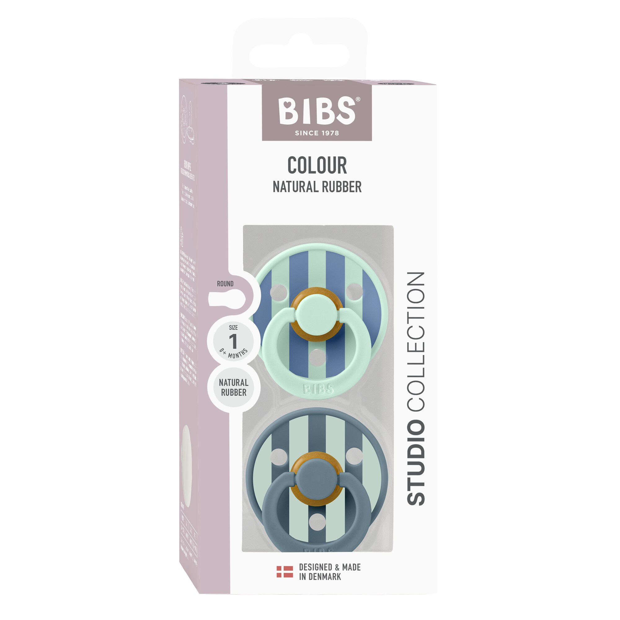 BIBS Pacifier Studio Colour 2 PACK Block Latex Size 1 Nordic