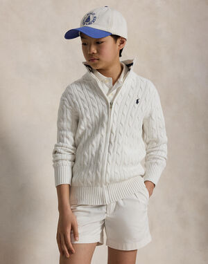 Cable-Knit Cotton Full-Zip Sweater Teens