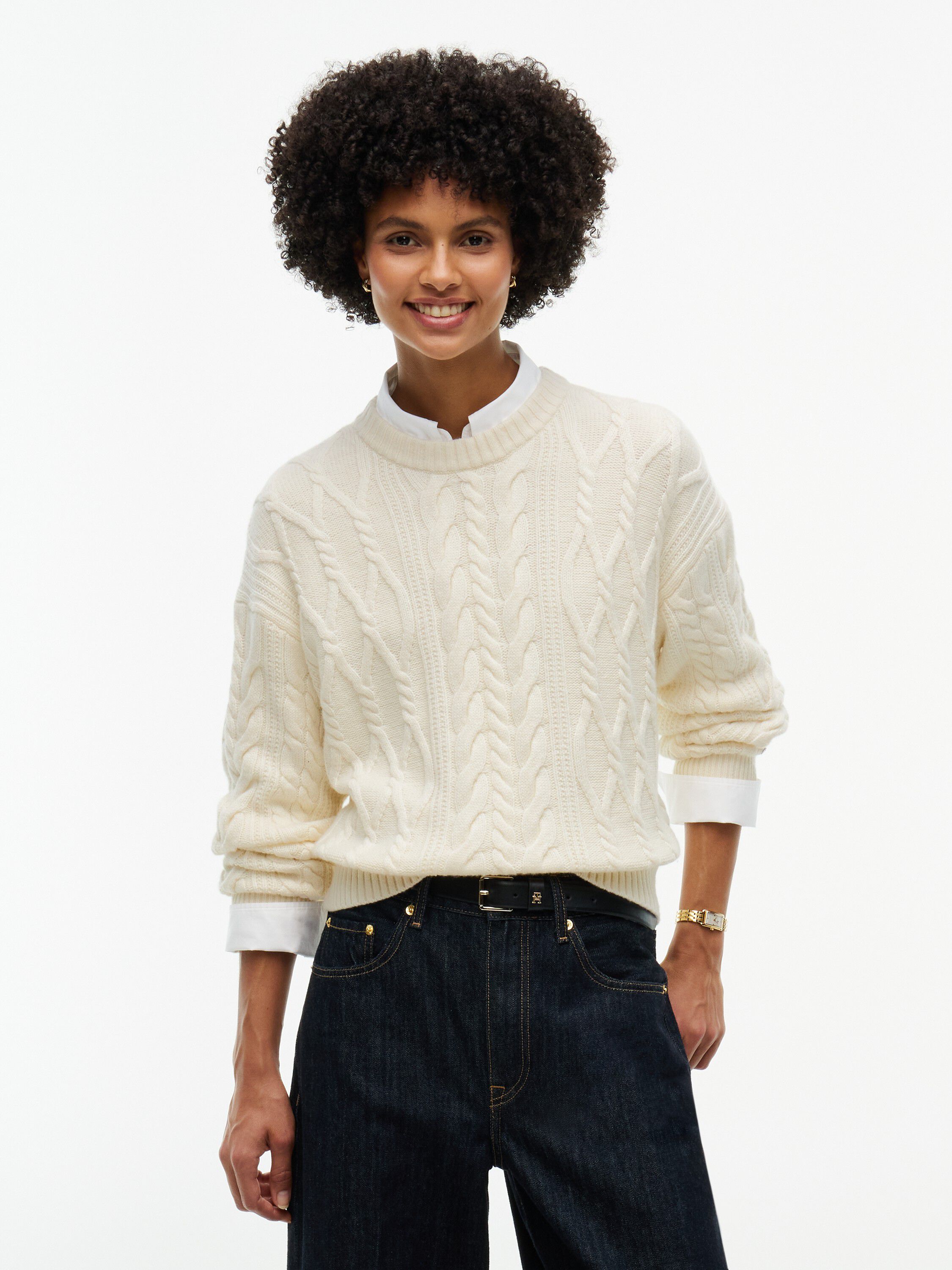 Relaxed Cable Knit Jumper With Silk