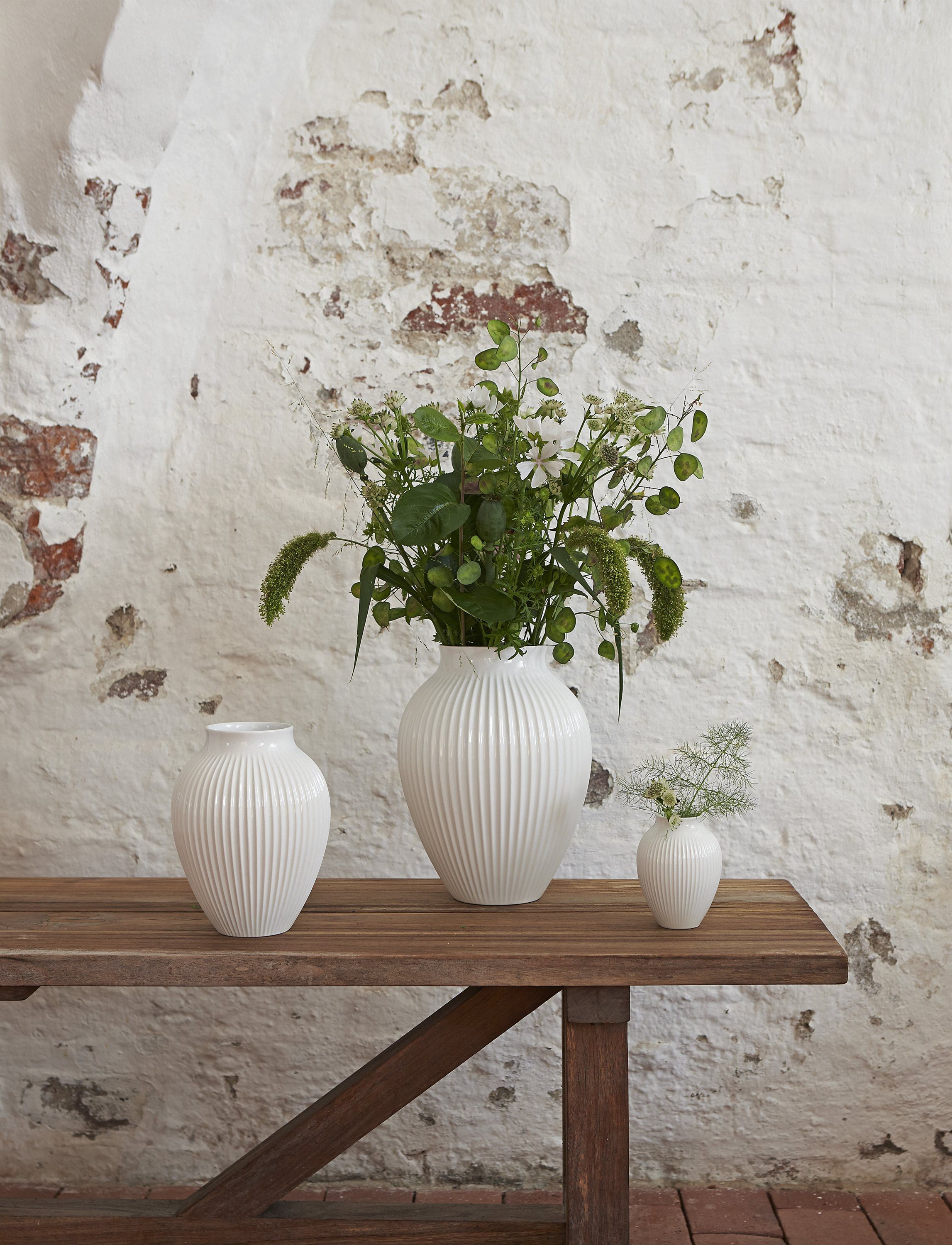 Knabstrup vas H 27 cm ripple white