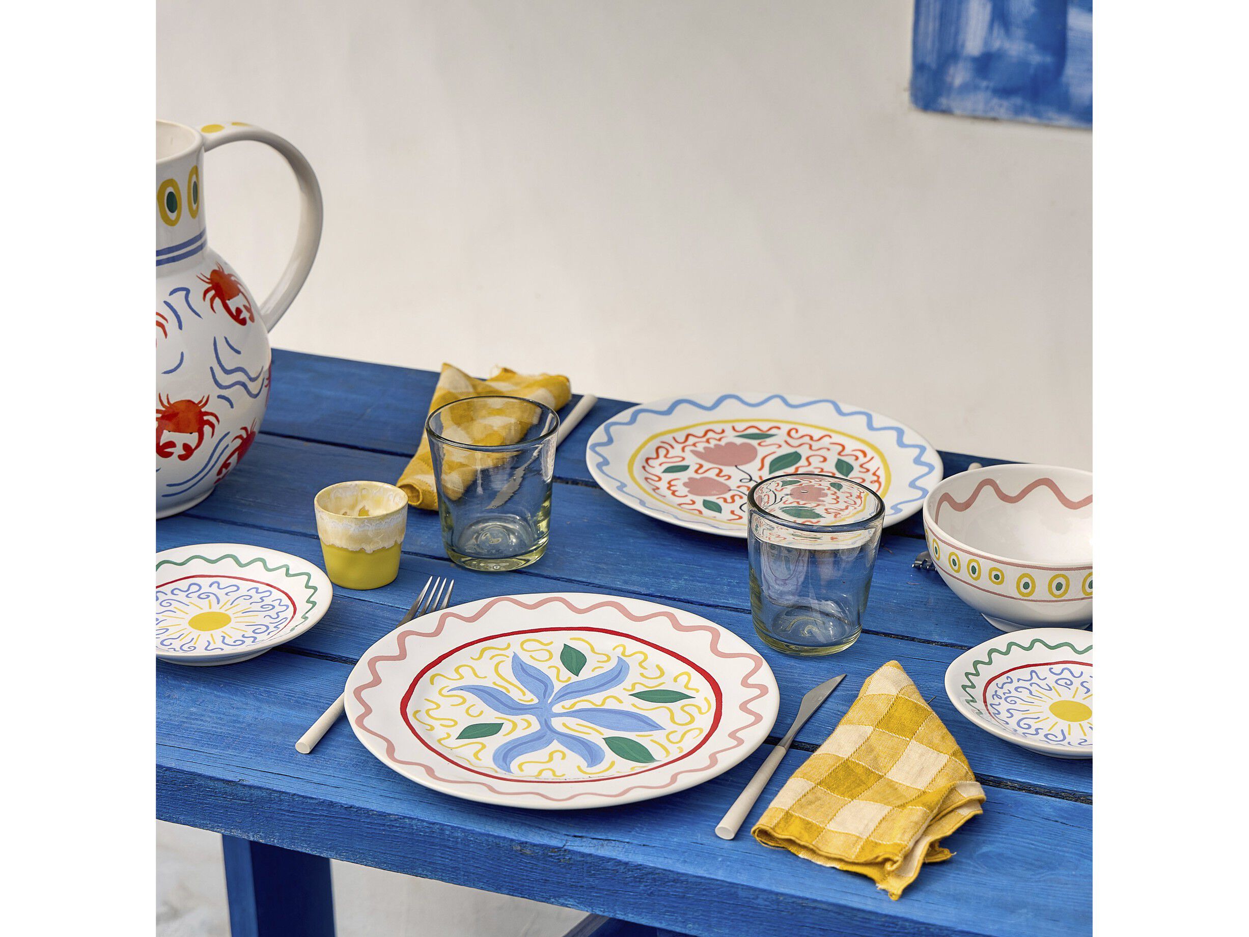 Tallrik flat Bliss 27 cm Bl&aring;/Koral/Rosa/Gr&ouml;n Keramik