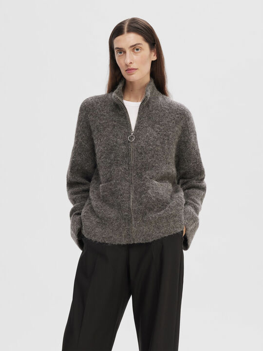 SLFSIA RAS LS ALPACA BLEND KNIT ZIPPER CARDIGAN