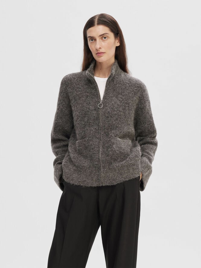 SLFSIA RAS LS ALPACA BLEND KNIT ZIPPER CARDIGAN