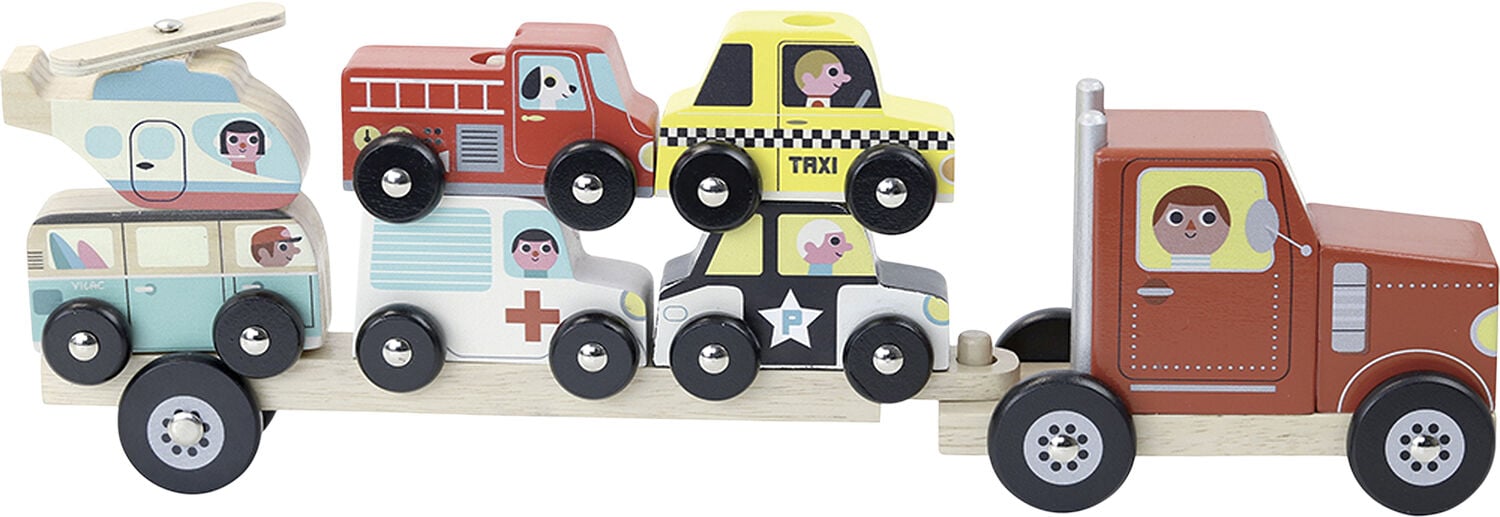 Vilac - Lastbil med anh&aelig;nger og stablebiler