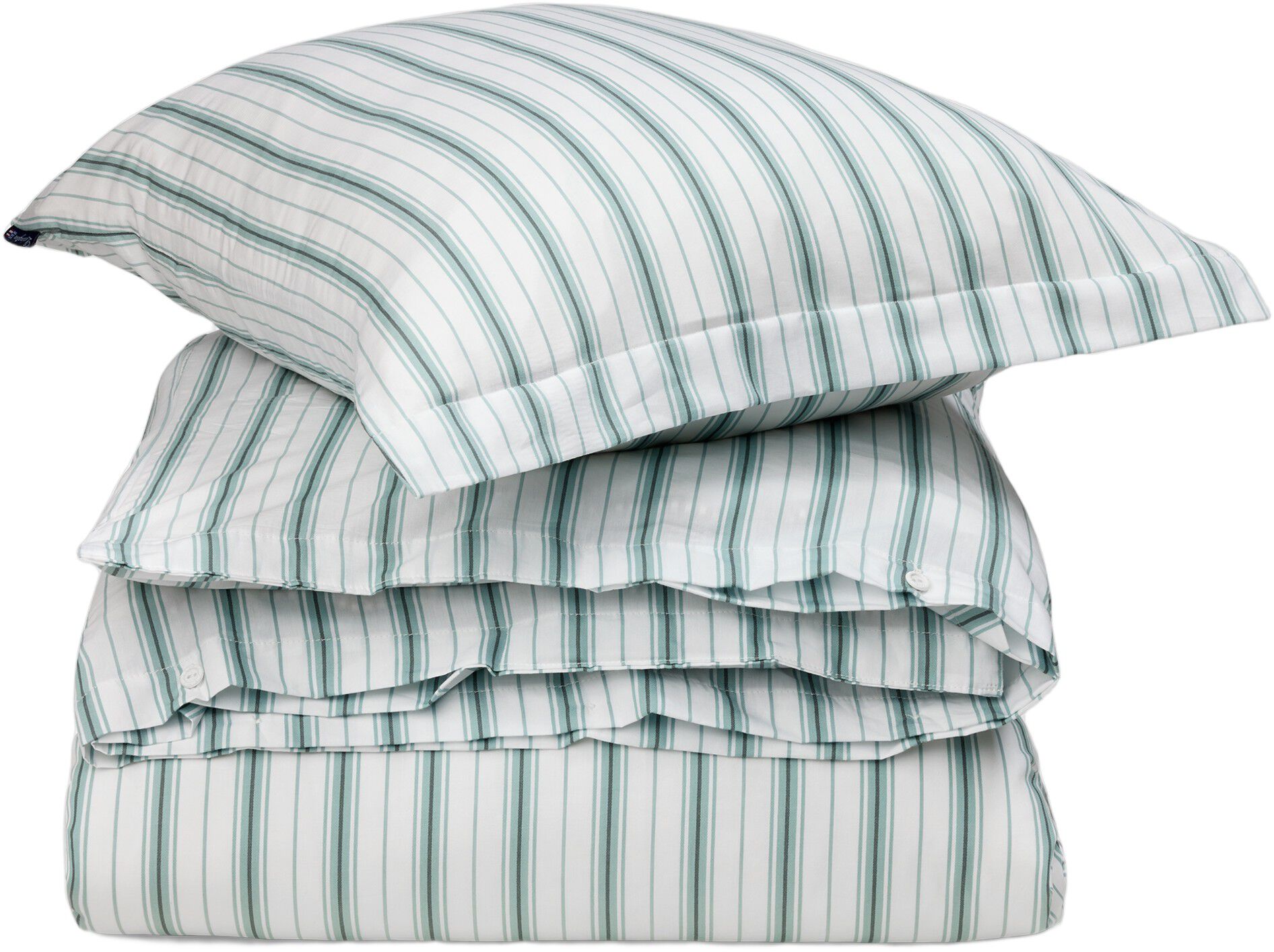 White/Eucalyptus Striped Cotton Poplin Bed Set